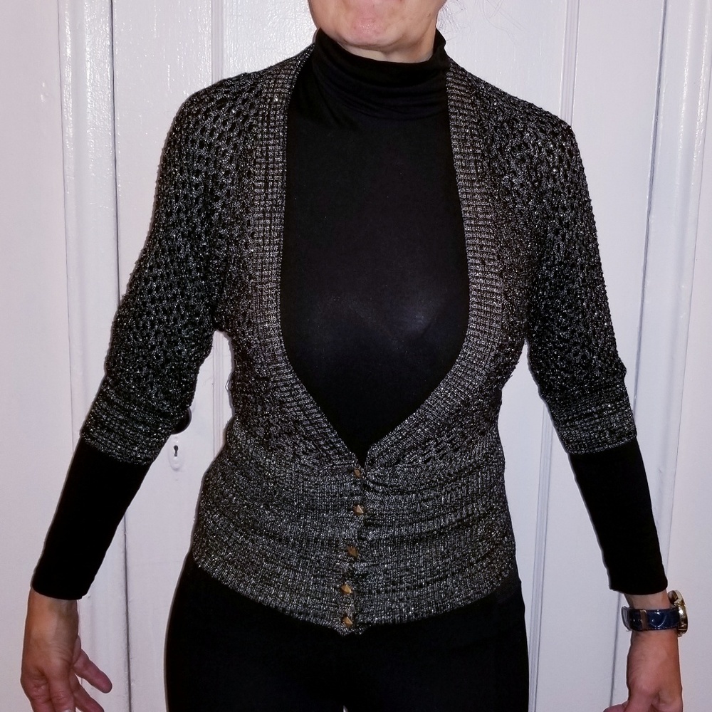 CROPPED GOLD/BLACK LUREX SWEATER SIZE XS-S